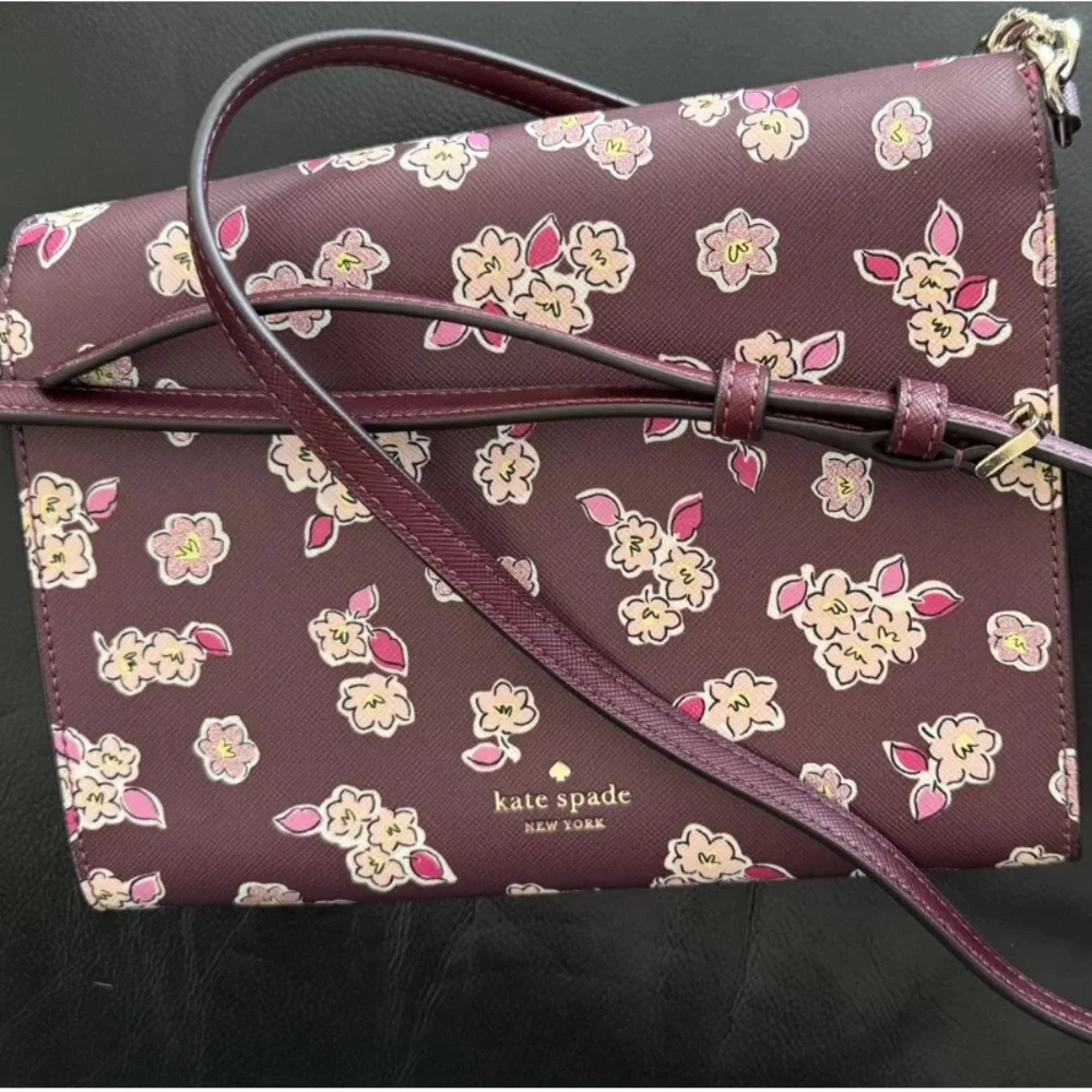 Kate Spade Frosted Floral Tinsel Flap Crossbody Bag/Clutch In Deep Berry